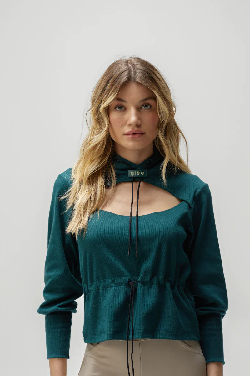 ZELA RIBBED HOODIE RACING GREEN